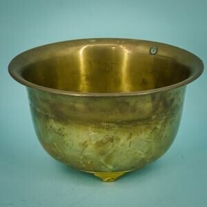 Brass Polished Etched Bird Floral Footed Bowl Planter Home Decor Decoration